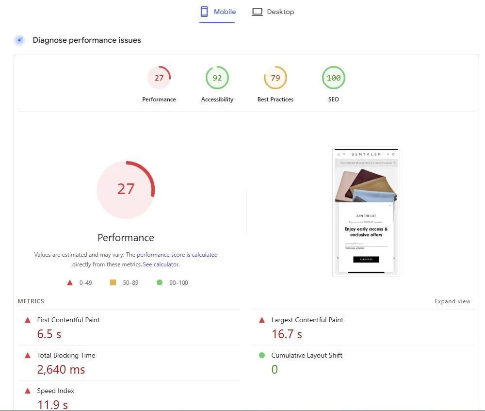 page speed