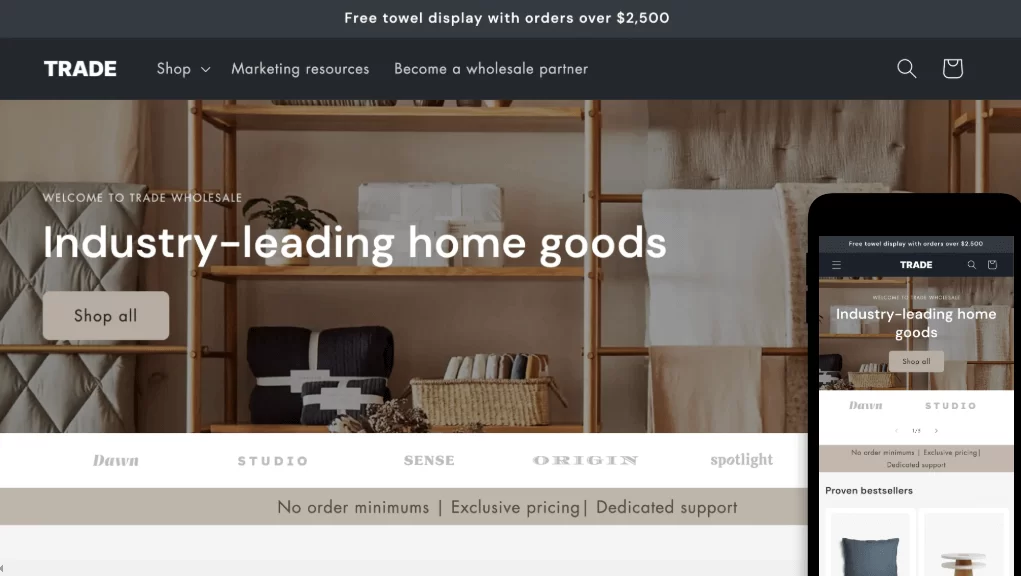 An efficient free Shopify theme for B2B and Wholesale businesses