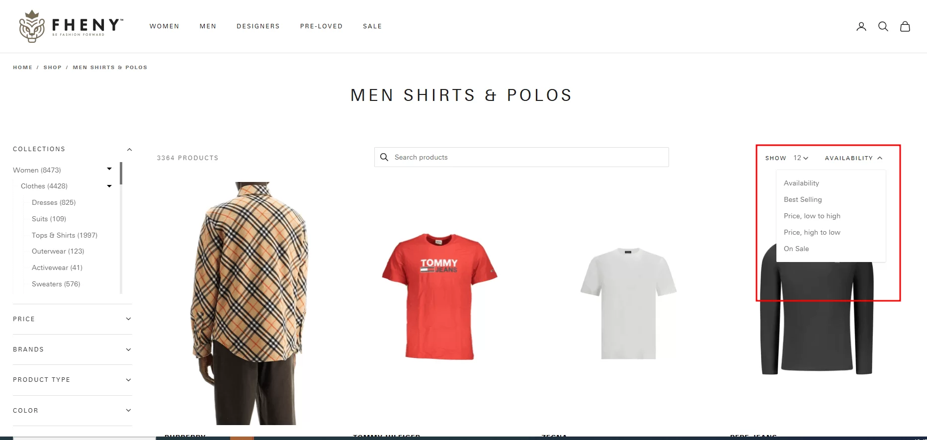 sorting options